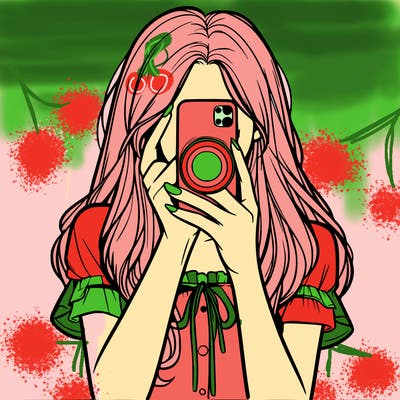 a realistic girl holding her phone taking pictures