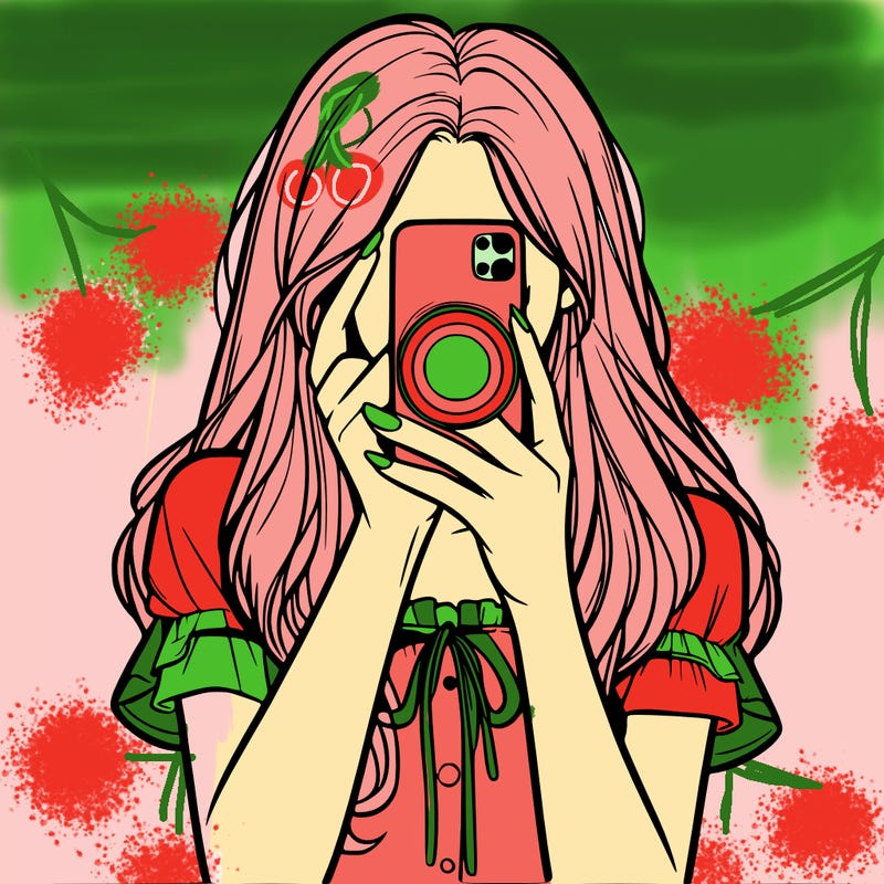 a realistic girl holding her phone taking pictures