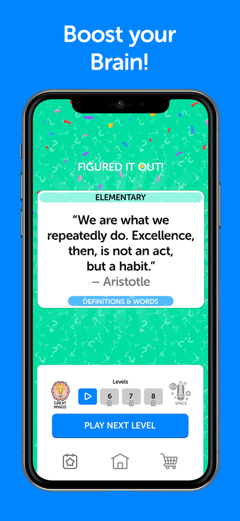 Schermata di gioco del puzzle game Sort It Out che mostra un livello completato con una famosa citazione di Aristotele.