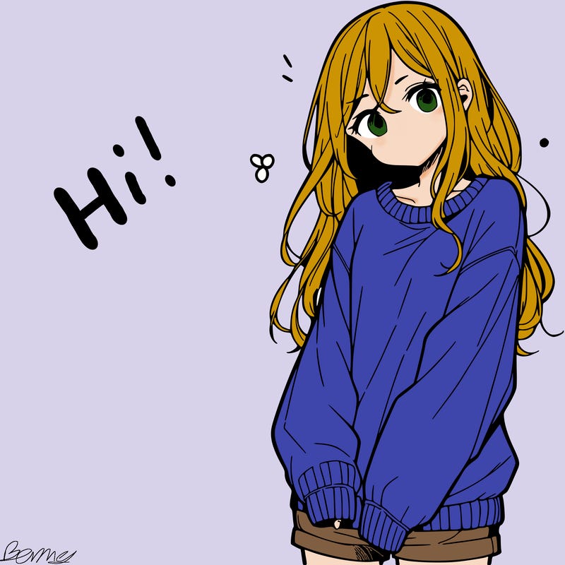 manga teen girl  in a sweater and baggy pants