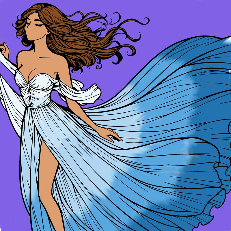 realistic woman in dress flowing the the wind