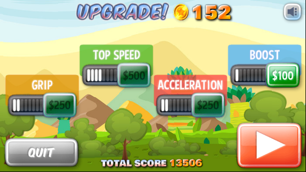 卡丁车赛车手 - 亡命车手的卡丁车竞速 - Kart Racer game upgrade screen showing vehicle performance stats and coin balance