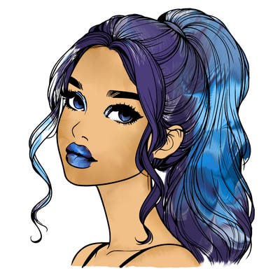 realistic girl with a ponytail on her hair and lips