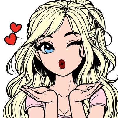 realistic girl winking and blowing a kiss while making heart hands