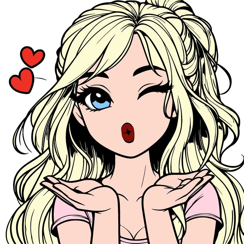 realistic girl winking and blowing a kiss while making heart hands