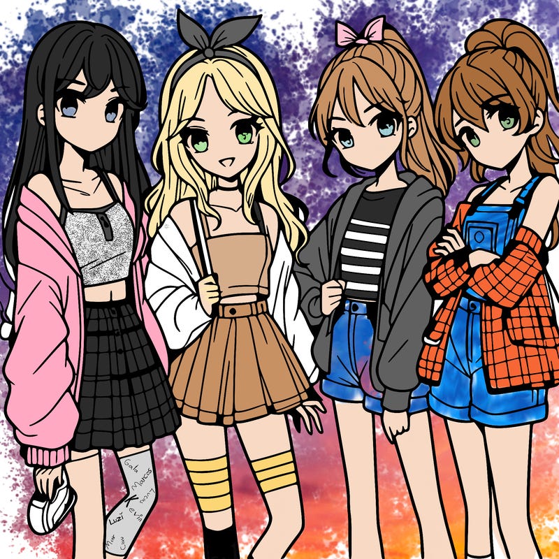 teen manga girls group of 4
