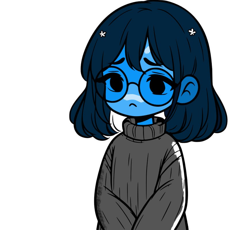 sad girl with glasses in a sweater
