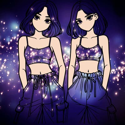 two girls with crop top with baggy pants