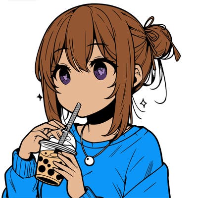 manga character drinking boba