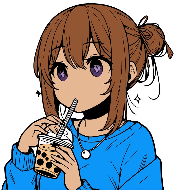 manga character drinking boba