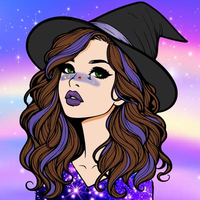 realistic witch girl with wavy hair and lips