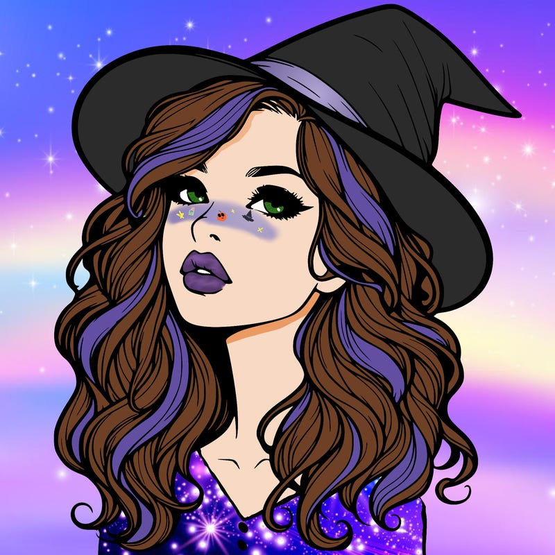 realistic witch girl with wavy hair and lips
