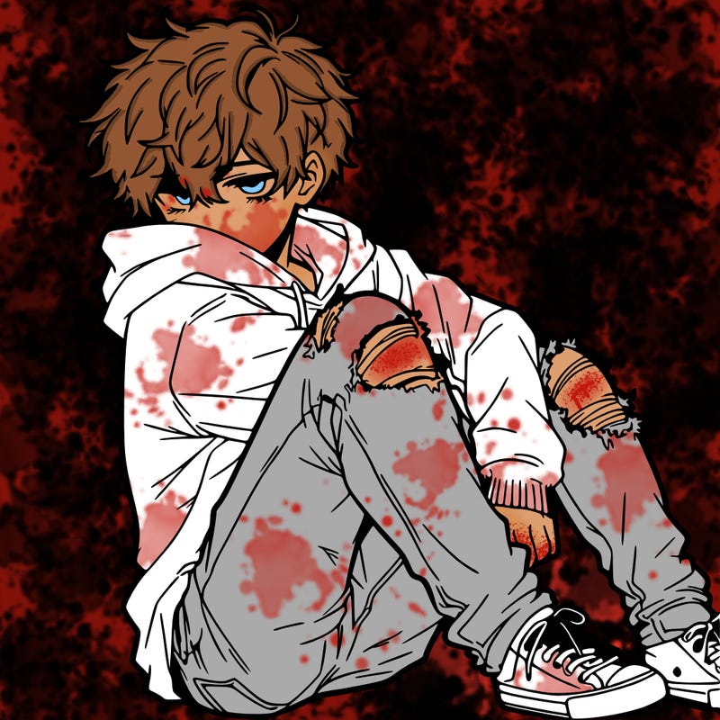 a male hoddie ripped jeans messy hair anime