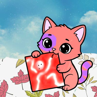 a small cat with a blank sheet of paper in its hand. the cat is sooooooo cute!