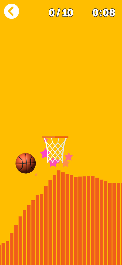 Voice Through - A basketball mini-game in Voice Through with pitch-controlled bars and a hoop on a yellow background.