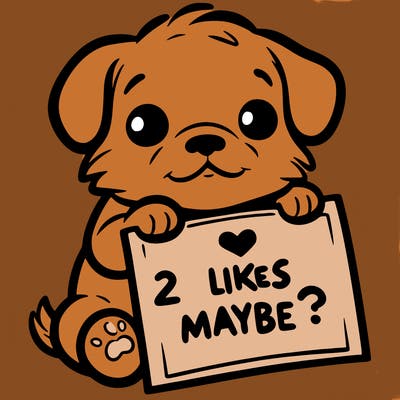 a puppy holding a sign that says 2 likes maybe?