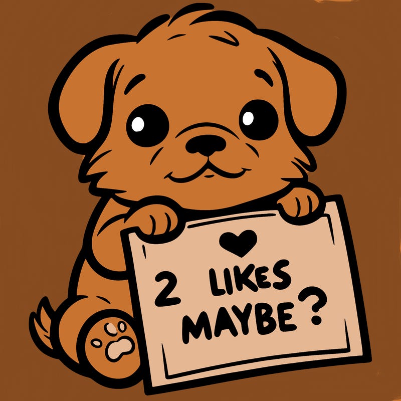 a puppy holding a sign that says 2 likes maybe?