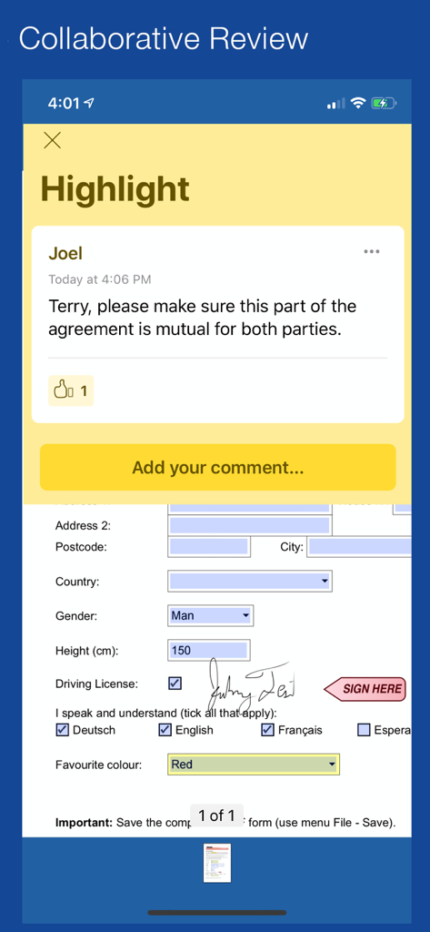 Notate for Microsoft 365 - Collaborative review and commenting on a signed PDF document within the Notate app