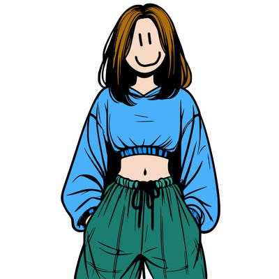 realistic girl faceless with baggy pants and a crop top