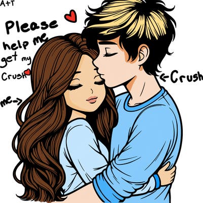 a realistic couple boy and girl hugging and kissing