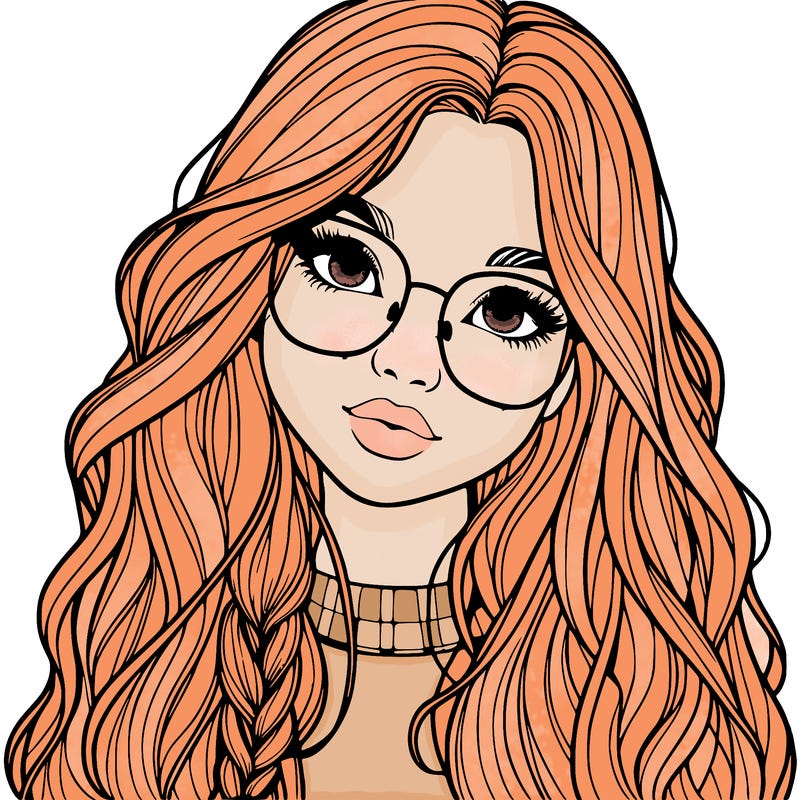 girl with long hair and freckles and glasses realistic
