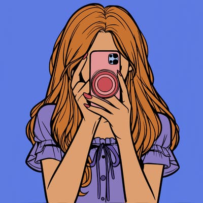 a realistic girl holding her phone taking pictures