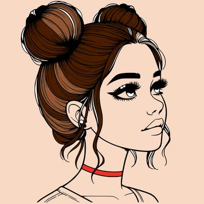 realistic girl with buns on the top of her head