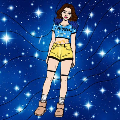 girl in a crop top really short shorts a nose piercing nike socks and uggs earrings and really short shorts wavy hair medium length