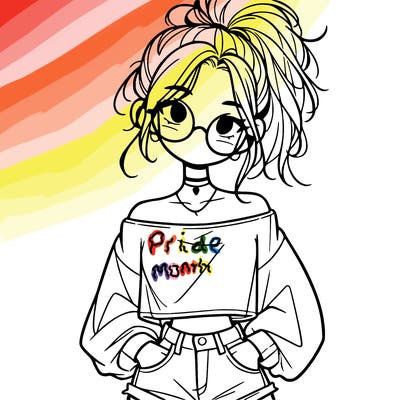 girl with a messy ponytail glasses a baggy crop top and jean shorts