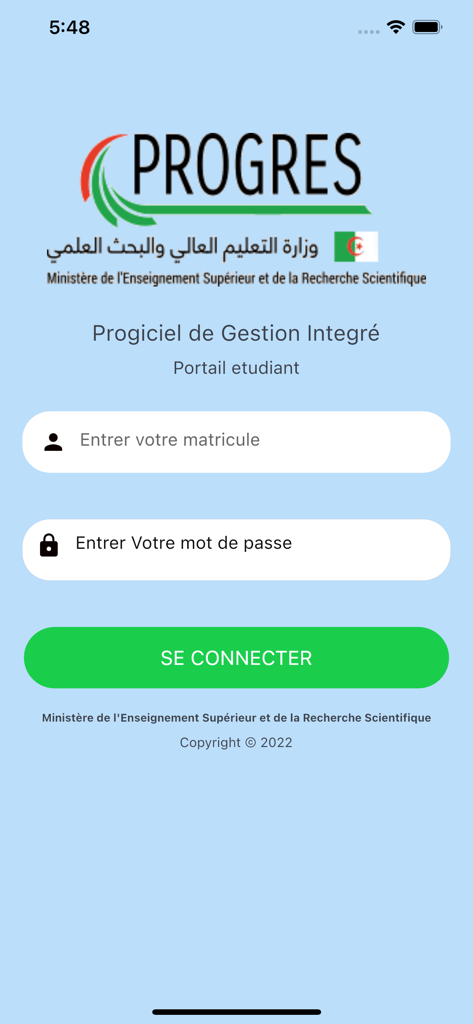 Tela de login do portal do estudante WebEtu PROGRES com campos de número de registro e senha