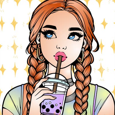 realistic girl with braided hair drinking boba