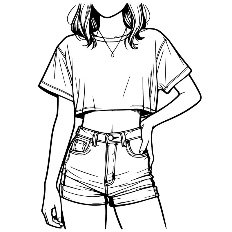 relistic girl with a cropped t shirt and jean shorts
