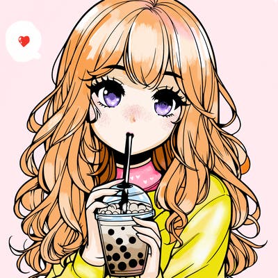 realistic girl drink a boba