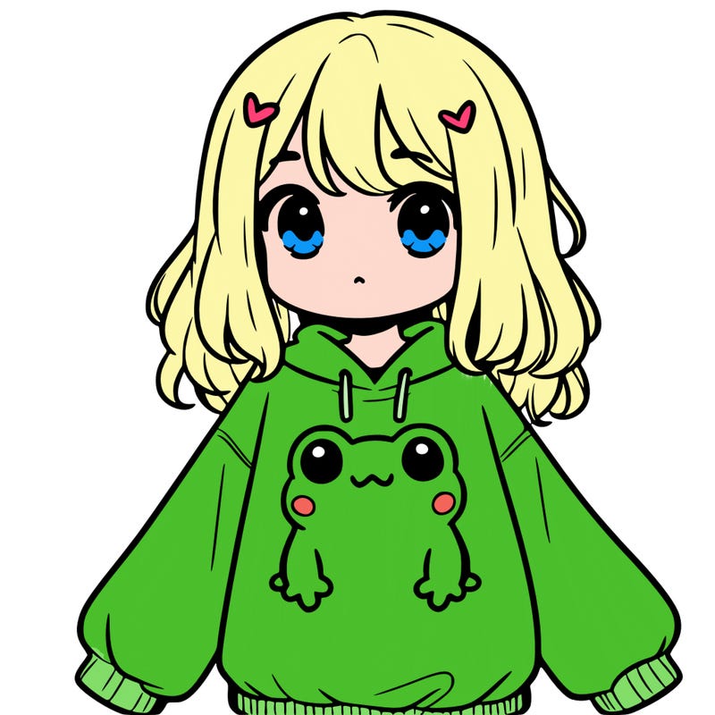 girl wearing frogging sweatshirt