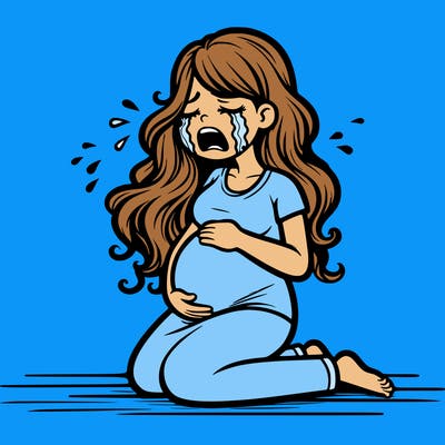 a pregnant woman on the floor crying