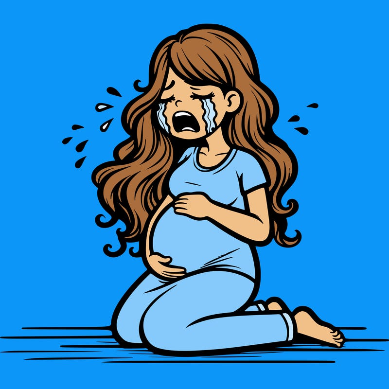 a pregnant woman on the floor crying