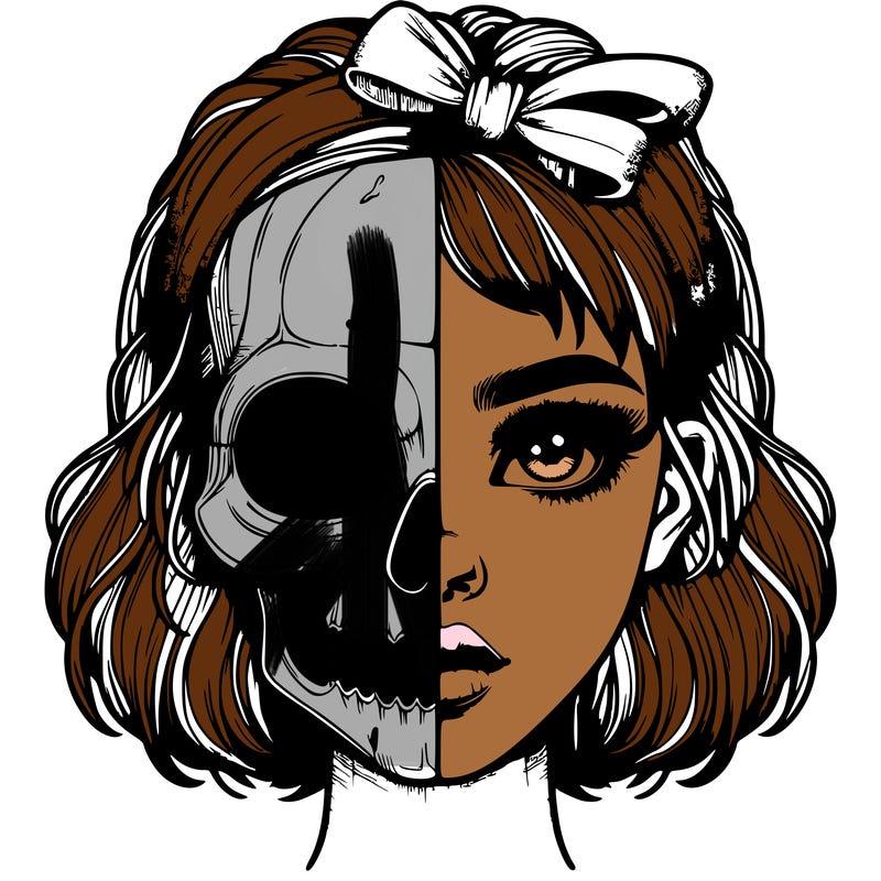 realistic girl with half skull mask