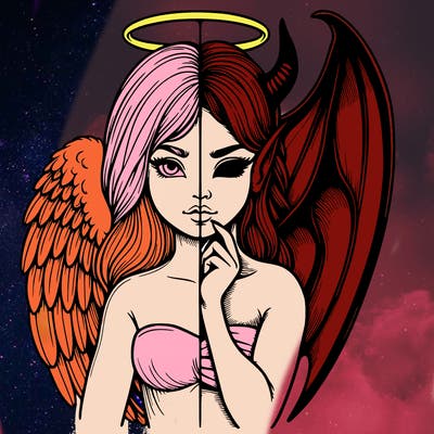 realistic angel half demon