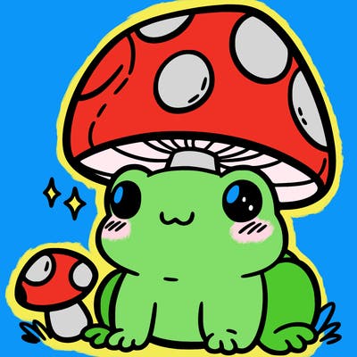 a cute frog with a mushroom hat