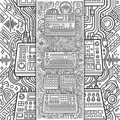 Immerse yourself in the world of electronic music with this unique groovebox bookmark coloring page. Featuring intricate details of synths, drum machines, and audio tech, it's a perfect creative escape for music lovers.