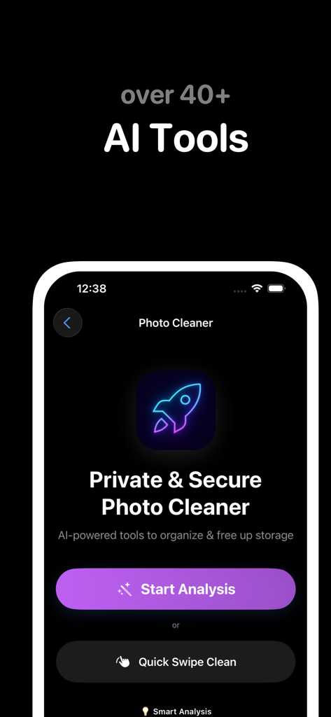 Interface of the Private and Secure AI Photo Cleaner tool in Magic Launcher Pro