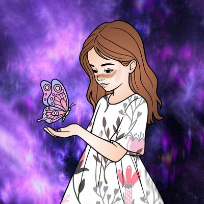 a girl with a butterfly on hand