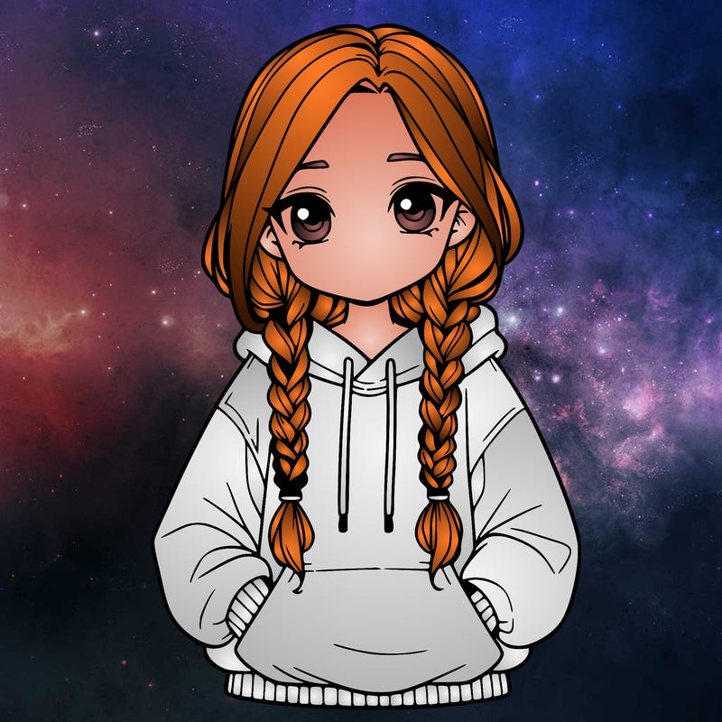 a realistic girl with a oversized hoodie and she has braids