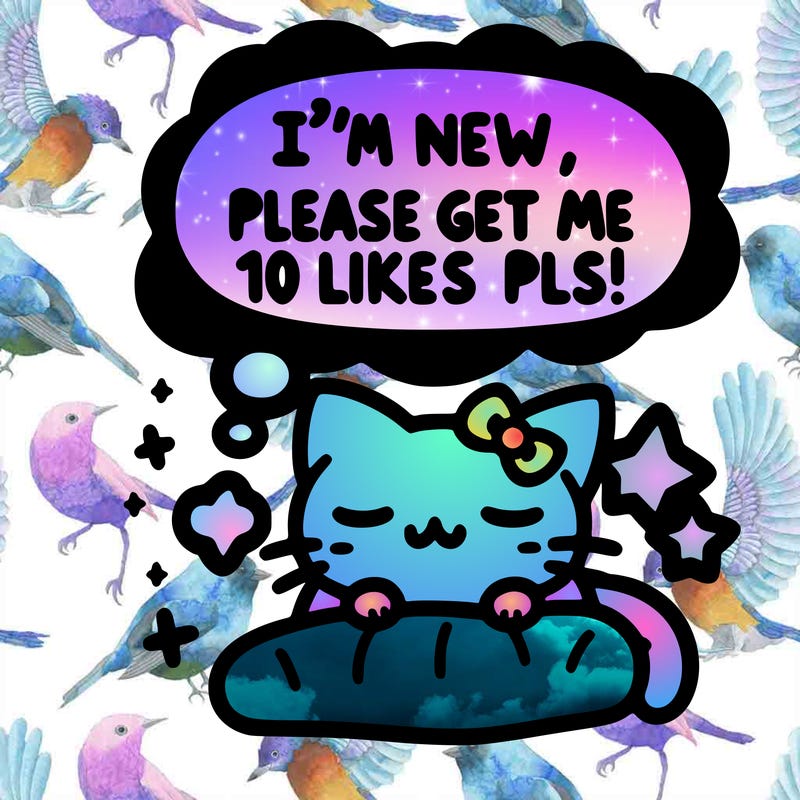 kitty taking a nap dream talking and saying "i'm new, please get me at least 10 likes pls!!"
