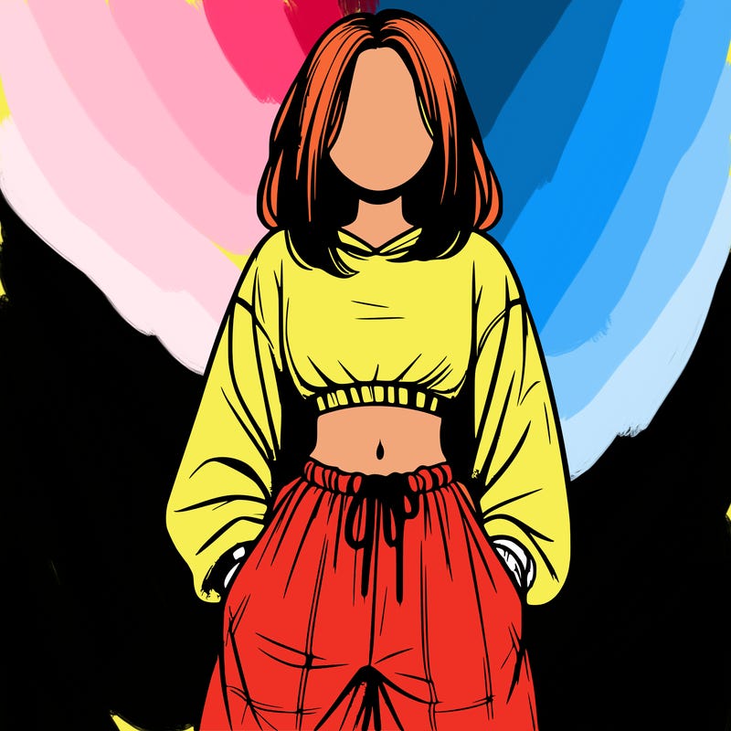 realistic girl faceless with baggy pants and a crop top