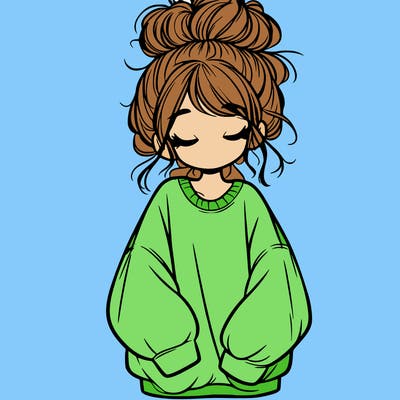 girl with baggy sweatshirt and messy bun