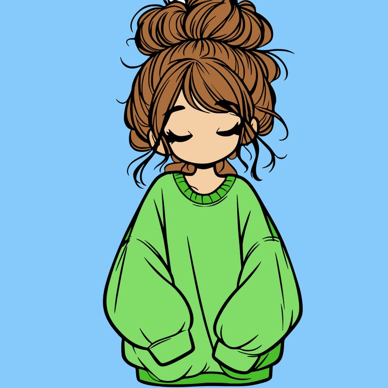 girl with baggy sweatshirt and messy bun