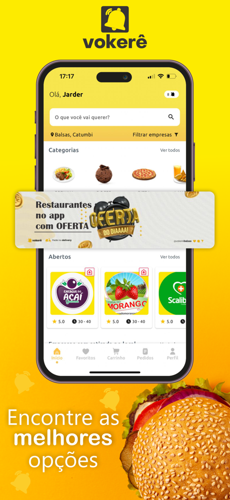 Vokerê - Vokerê delivery app home screen showing food categories and local store offers