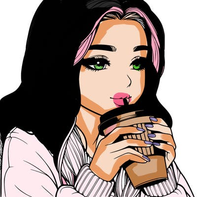 realistic girl drinking coffee