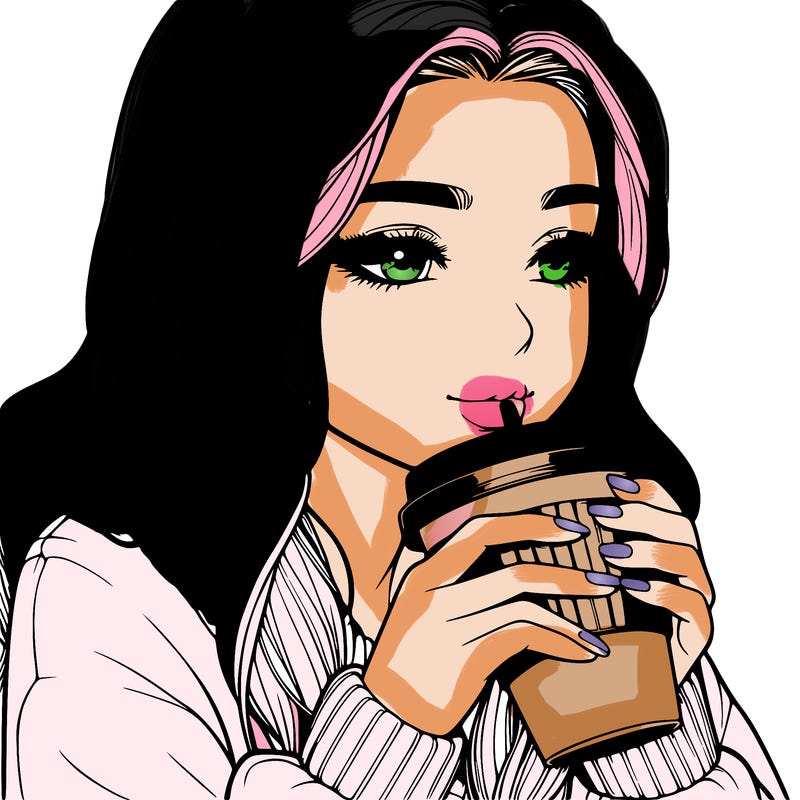 realistic girl drinking coffee